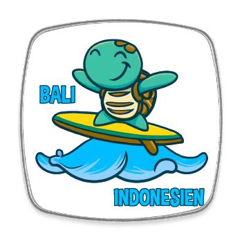 Kawaii Schildkröte Surfer, Bali Indonesien - Viereckiger Kühlschrankmagnet - Weiß - Vorne