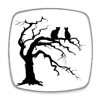 Toter baum mit 2 Katzen Silhouette - Viereckiger Kühlschrankmagnet - Weiß - Vorne