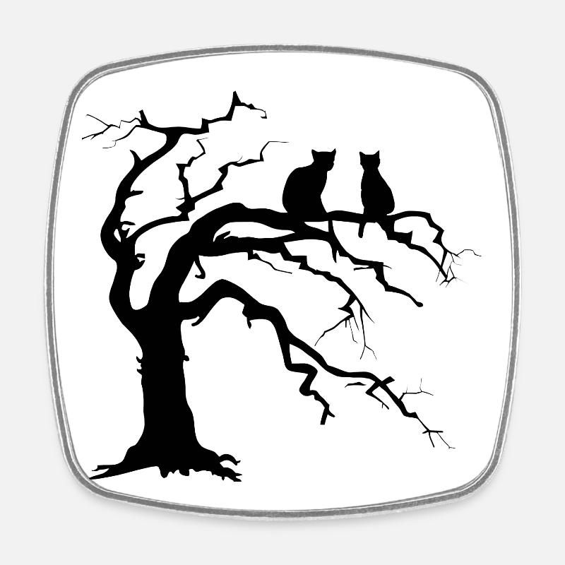 Toter baum mit 2 Katzen Silhouette - Viereckiger Kühlschrankmagnet - Weiß