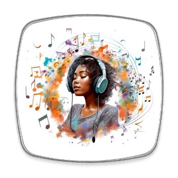 Girl with headphones listening to music 1 - Square fridge magnet - white - Front