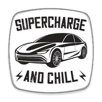 Supercharge And Chill - for electric car fans - Square fridge magnet - white - Front