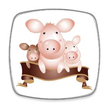 Trois cochons mignons enchanteurs avec bannière - Magnet carré - blanc - Devant