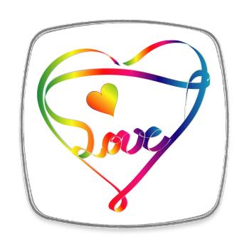 buntes Band in Herz Form und Regenbogen Farben - Viereckiger Kühlschrankmagnet - Weiß - Vorne