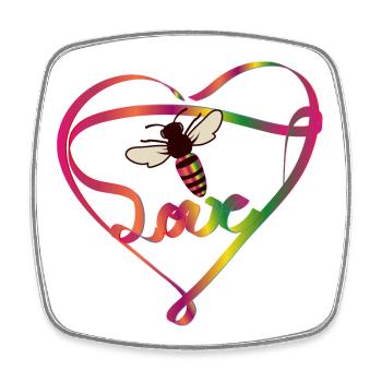 stilisierte Biene mit buntem Band und viel Liebe - Viereckiger Kühlschrankmagnet - Weiß - Vorne