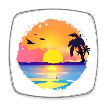 Summer Sunset Beach Watercolor - Square fridge magnet - white - Front