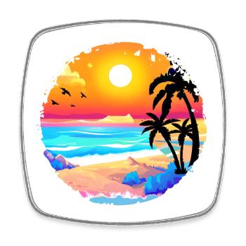 Summer Sunset Beach Watercolor - Square fridge magnet - white - Front