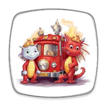 Dinosaur Fire Brigade Adventure - Dragon - Magnet carré - blanc - Devant