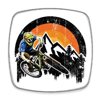 Sunset MTB Rider Burst - Viereckiger Kühlschrankmagnet - Weiß - Vorne