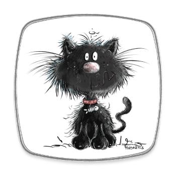 Drollige Schwarze Katze - Viereckiger Kühlschrankmagnet - Weiß - Vorne