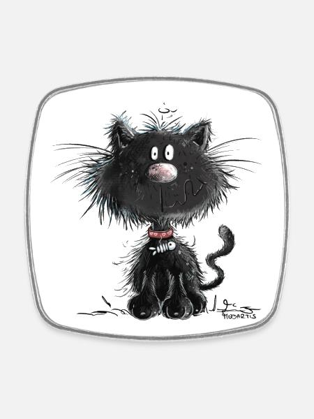 Drollige Schwarze Katze - Viereckiger Kühlschrankmagnet - Weiß
