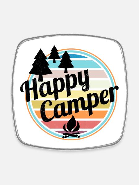 Happy Camper Retro Camping Design - Square fridge magnet - white