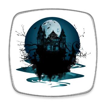 dark castle at night under full moon - Square fridge magnet - white - Front
