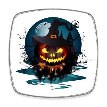 Dark Halloween Pumpkin With Witches Hat & Full Moon - Square fridge magnet - white - Front