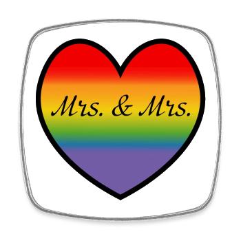 LGBT Mrs and Mrs Rainbow Heart Lesbian Wedding - Square fridge magnet - white - Front