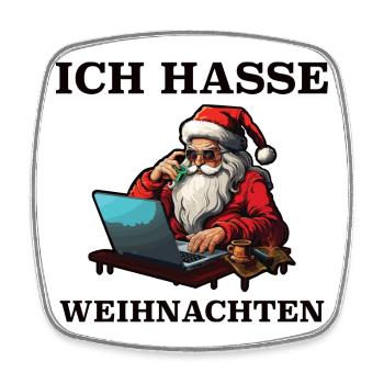 Weihnachts-Hass Santa am Laptop - Viereckiger Kühlschrankmagnet - Weiß - Vorne