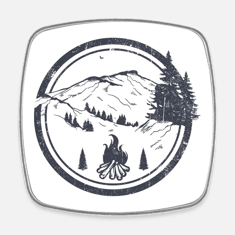 Crête du feu de camp dans les pins éclairés par la lune - Magnet carré - blanc