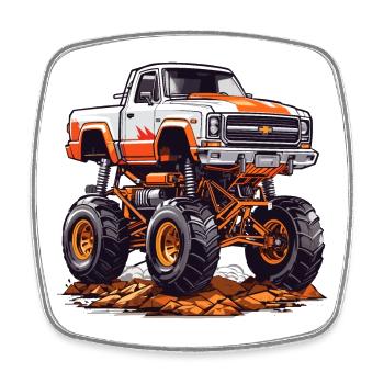 Monstertruck Renn - Viereckiger Kühlschrankmagnet - Weiß - Vorne