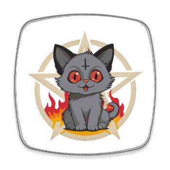 Satans kleine Hölle Schnurrkatze - Viereckiger Kühlschrankmagnet - Weiß - Vorne
