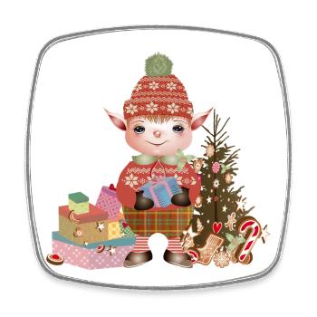 zauberhafter süßer Weihnachtself mit Geschenke - Viereckiger Kühlschrankmagnet - Weiß - Vorne