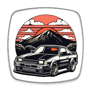 JDM-Auto Japanische Retro-Autorenn-Drift-Legende - Viereckiger Kühlschrankmagnet - Weiß - Vorne