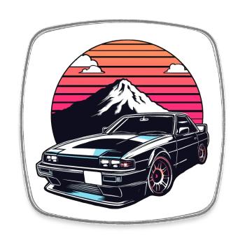 JDM-Auto Japanische Retro-Autorenn-Drift-Legende - Viereckiger Kühlschrankmagnet - Weiß - Vorne