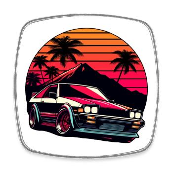 JDM-Auto Japanische Retro-Autorenn-Drift-Legende - Viereckiger Kühlschrankmagnet - Weiß - Vorne