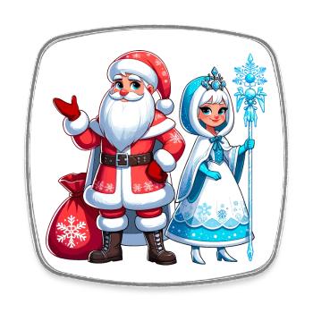 Ded Moroz Snegurotschka russischer Weihnachtsmann - Viereckiger Kühlschrankmagnet - Weiß - Vorne