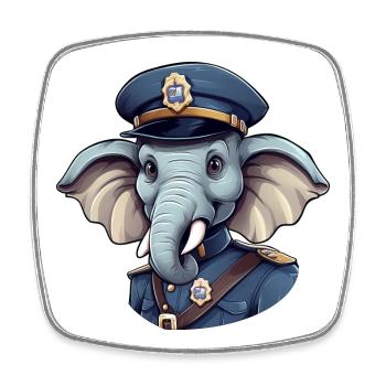 Policier éléphant - Magnet carré - blanc - Devant