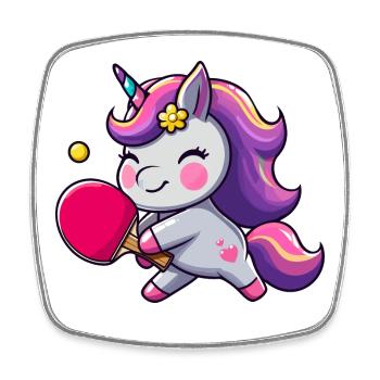 Unicorn Unicorn with Table Tennis Racket for - Square fridge magnet - white - Front