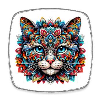 Chat décoré de Mandalas - Magnet carré - blanc - Devant