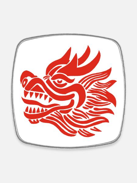 Chinesischer Drachenkopf (Rot) - Viereckiger Kühlschrankmagnet - Weiß