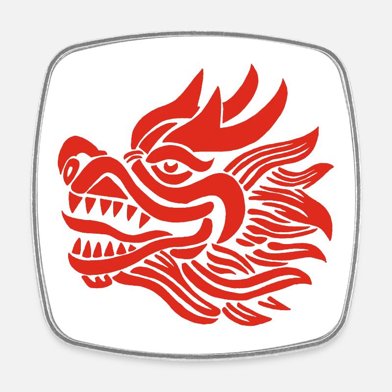 Chinesischer Drachenkopf (Rot) - Viereckiger Kühlschrankmagnet - Weiß