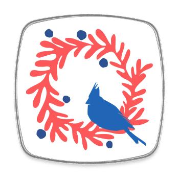 Weihnachtsbild, blauer Vogel auf rotem Kranz - Viereckiger Kühlschrankmagnet - Weiß - Vorne