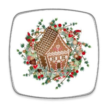 Gingerbread house in larch wreath for Christmas - Square fridge magnet - white - Front
