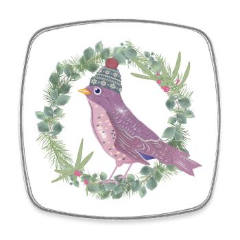 Bird with mistletoe & eucalyptus in winter mood - Square fridge magnet - white - Front