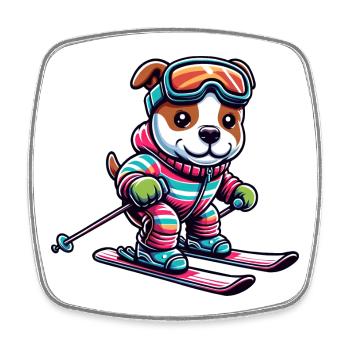 Chien American Staffordshire Terrier Ski Skieur - Magnet carré - blanc - Devant