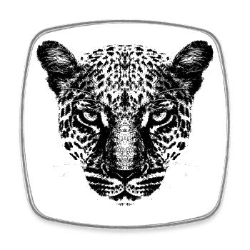 Leopard / Head / Black - Square fridge magnet - white - Front