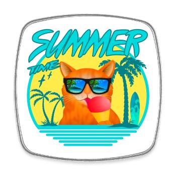 SUMMERCAT AVEC GLACE - Magnet carré - blanc - Devant