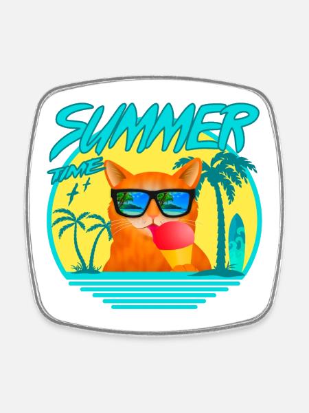 SUMMERCAT AVEC GLACE - Magnet carré - blanc
