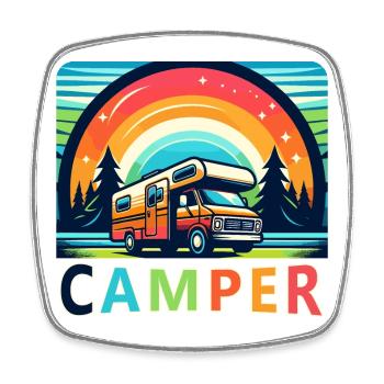 Retro Camper Van Nature Retreat - Square fridge magnet - white - Front