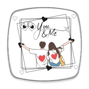 Valentine's Day Love Couple Heart You & Me Love - Square fridge magnet - white - Front