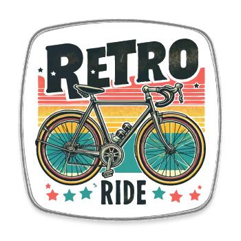 Vélo rétro avec fond de coucher de soleil - Magnet carré - blanc - Devant