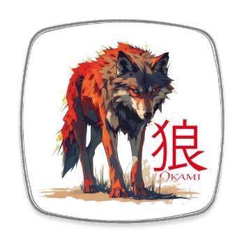 Wolf Manga in Japanese okami - Square fridge magnet - white - Front