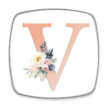 V Monogramm , Floral, Boho - Viereckiger Kühlschrankmagnet - Weiß - Vorne