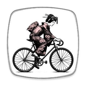 Japanische Geisha auf Rennrad - Viereckiger Kühlschrankmagnet - Weiß - Vorne