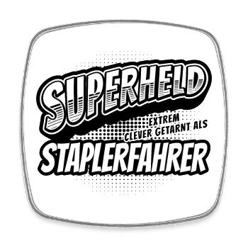 Superheld, clever getarnt als Staplerfahrer - Viereckiger Kühlschrankmagnet - Weiß - Vorne