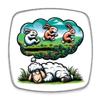 Les moutons comptent les lapins – Humour drôle sur le sommeil - Magnet carré - blanc - Devant