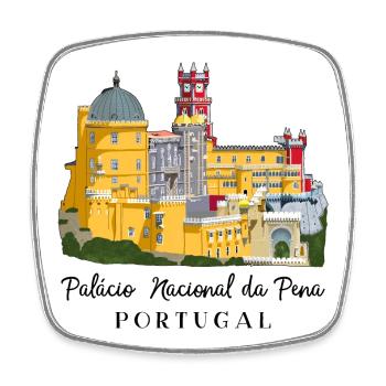 Portugal, Château De Sintra, Palais De Pena, Dessin - Magnet carré - blanc - Devant