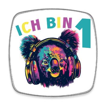 1.Geburtstag Koala Koalabär mit Kopfhörer Musik - Viereckiger Kühlschrankmagnet - Weiß - Vorne