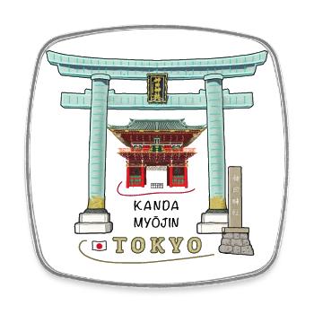 Tokyo, Japan, Kanda Myojin, Torii, Drawing - Square fridge magnet - white - Front